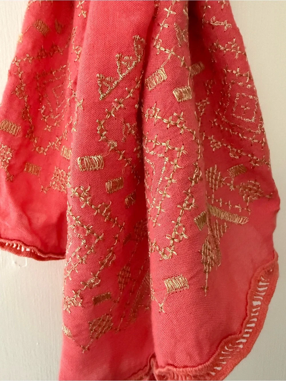 Women's Coral Tassel Scarf with Gold Embellishment